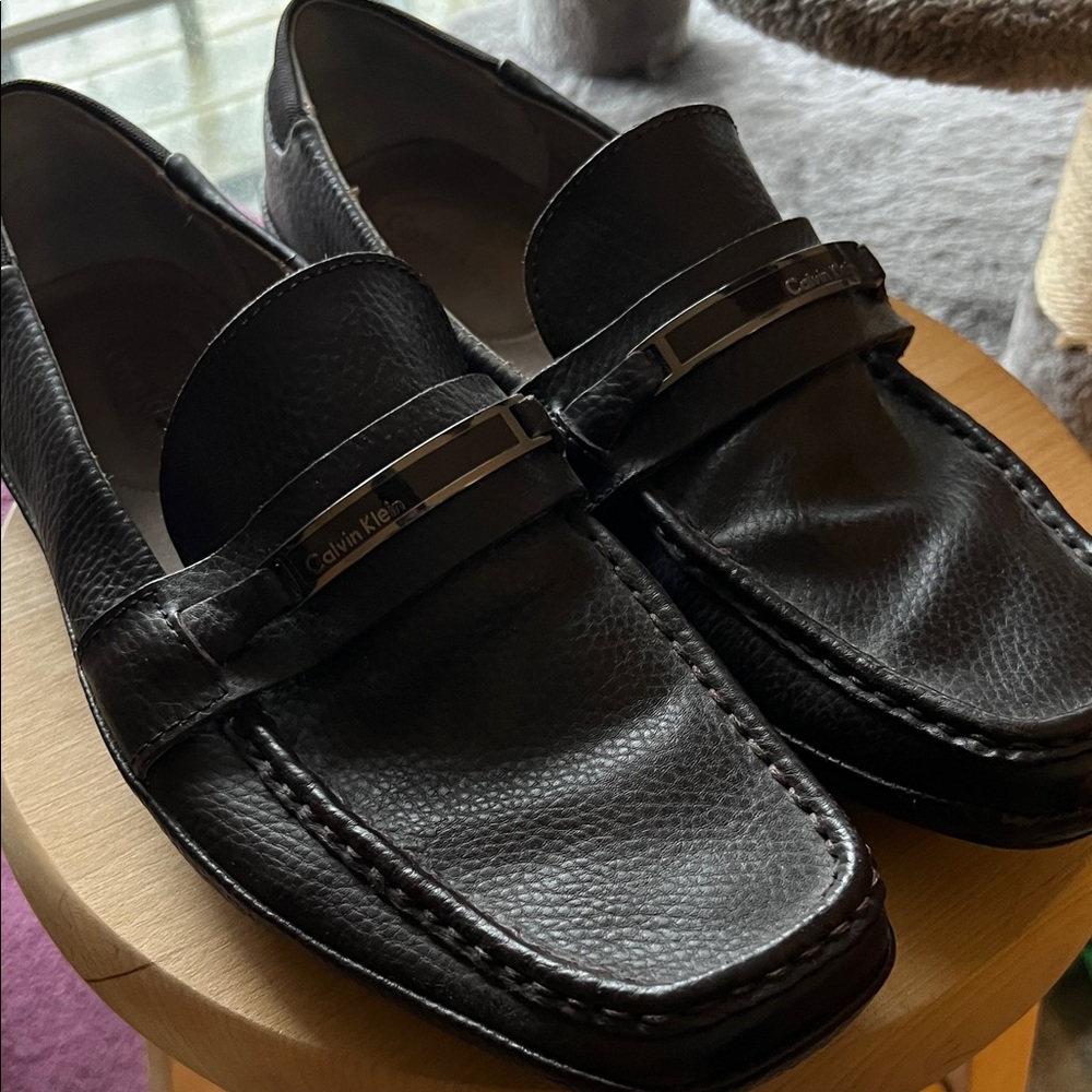 Calvin Klein Dark Leather Slip-On Loafers